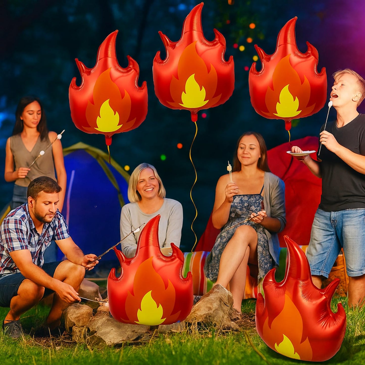 6 Pcs Fire Truck Birthday Party Supplies 32 Inch Fire Flame Balloons Large Firefighter Aluminum Foil Decorations Curve Foil Part