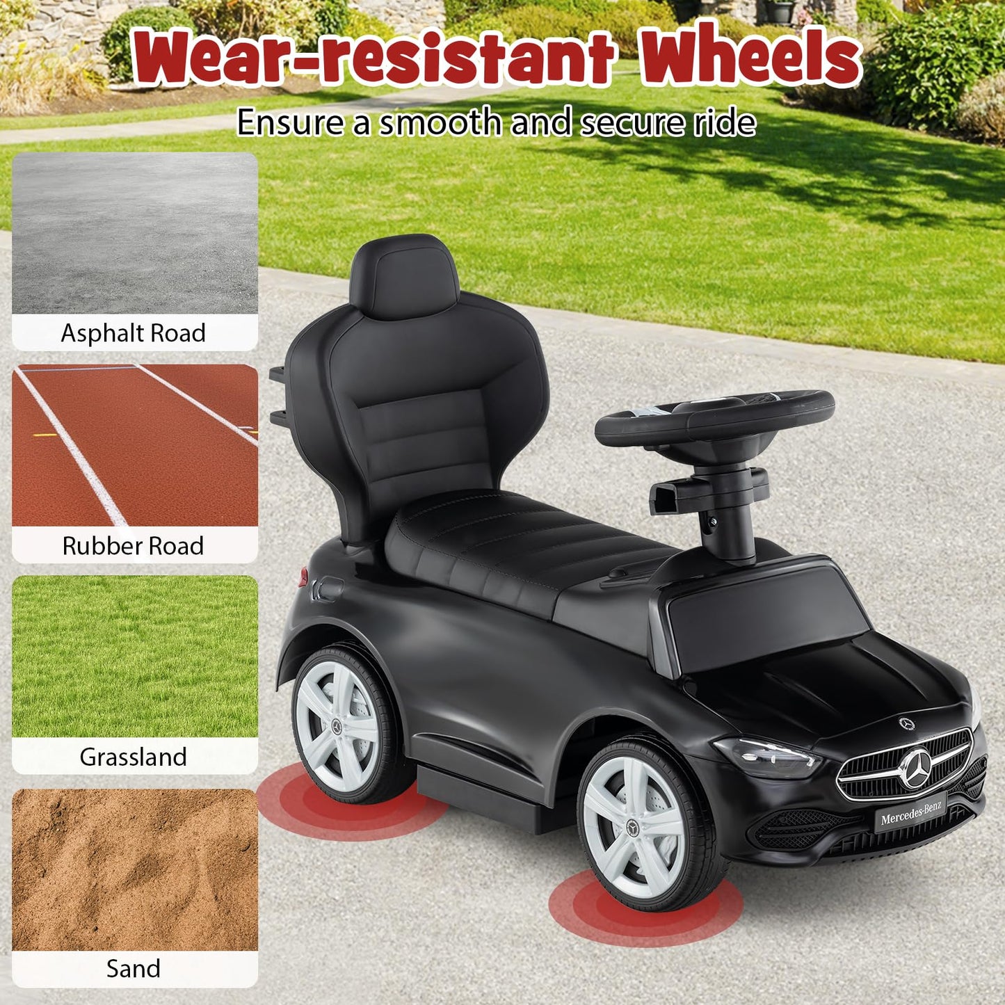 HONEY JOY Ride On Push Car Licensed Mercedes-Benz Push Cars for Toddlers Adjustable Canopy & Seat Storage Horn Toddler Push Car with Handle Ride On Toy for Boys Girls(Black)