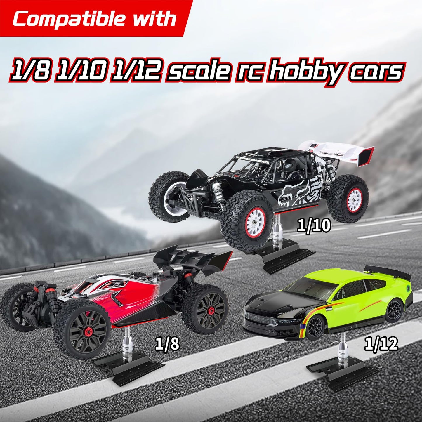 Aluminum Alloy RC Car Work Stand Repair Workstation with Screws Kit & 17mm Hex Wheel Wrench 360 Degree Rotation Lift/Lower for 1