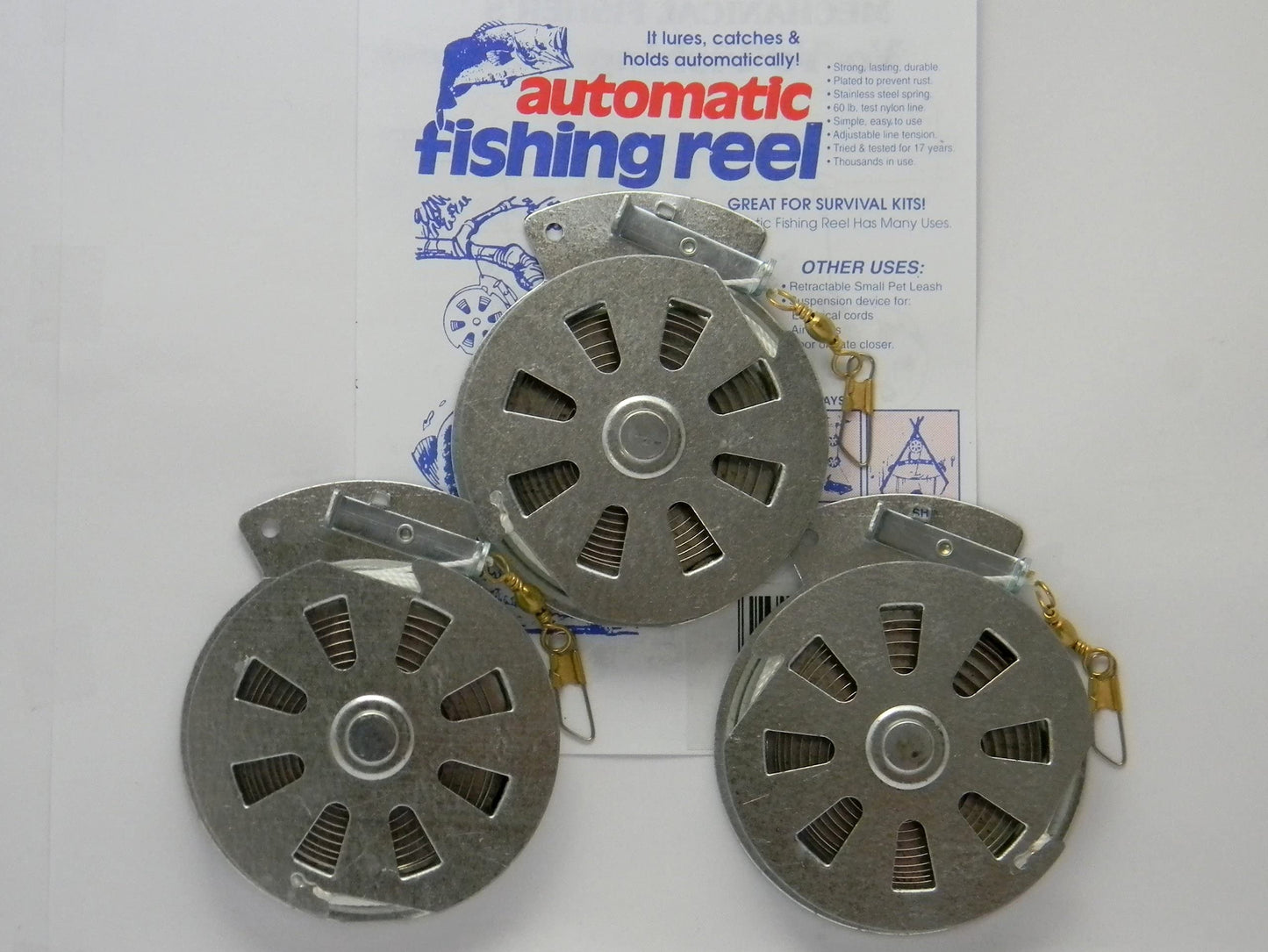 3 Mechanical Fisher's Yo Yo Fishing Reels -Package of 3 Reels- Yoyo Fish Trap -(FLAT TRIGGER MODEL)