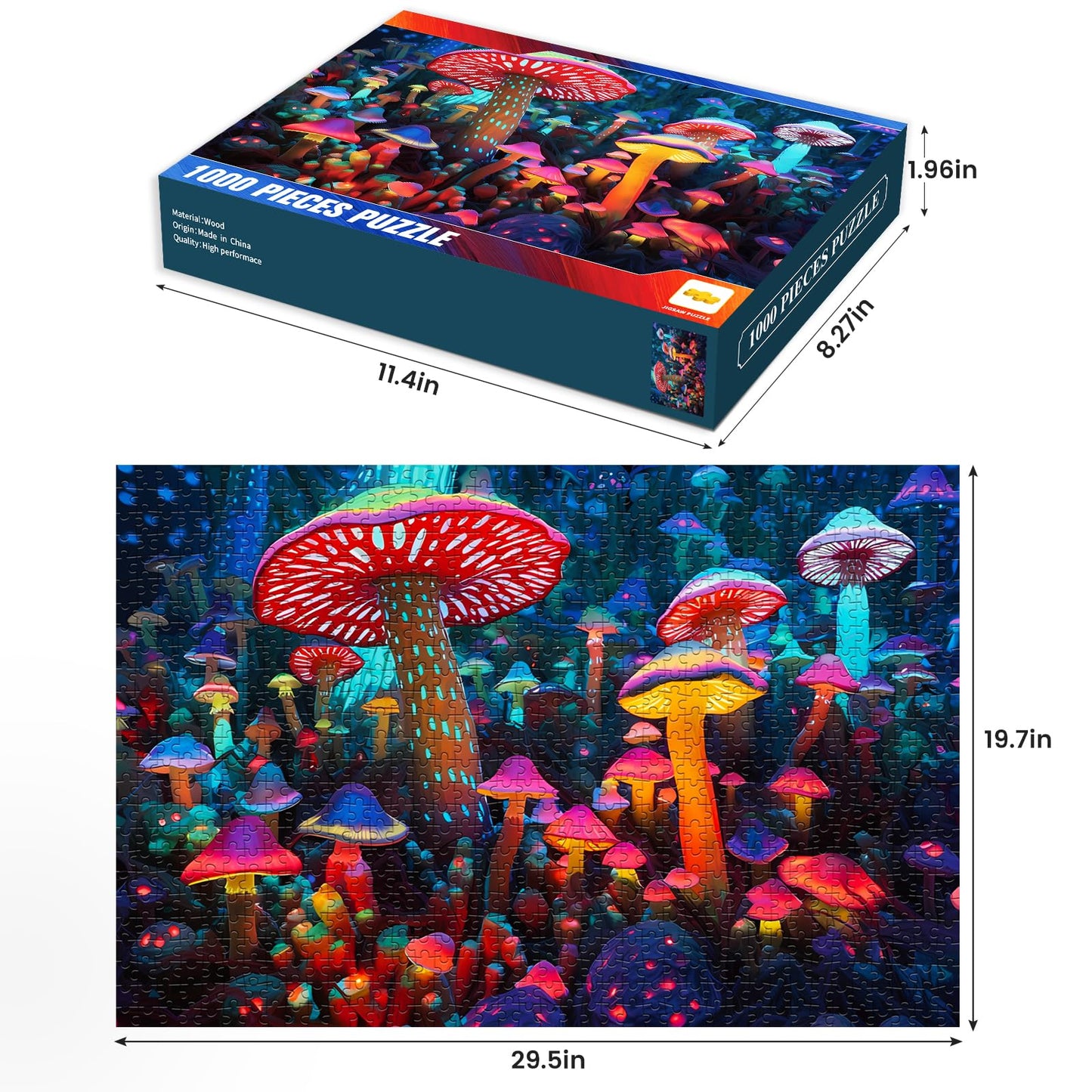 1000 Pieces Puzzle For Adults-Mushrooms Puzzle-Wooden Puzzle Highlights The Wonder And Fascination Of The Mushrooms World-Thick, Sturdy Pieces Challenging Family Activity Great Gift Idea,29 X 20 In