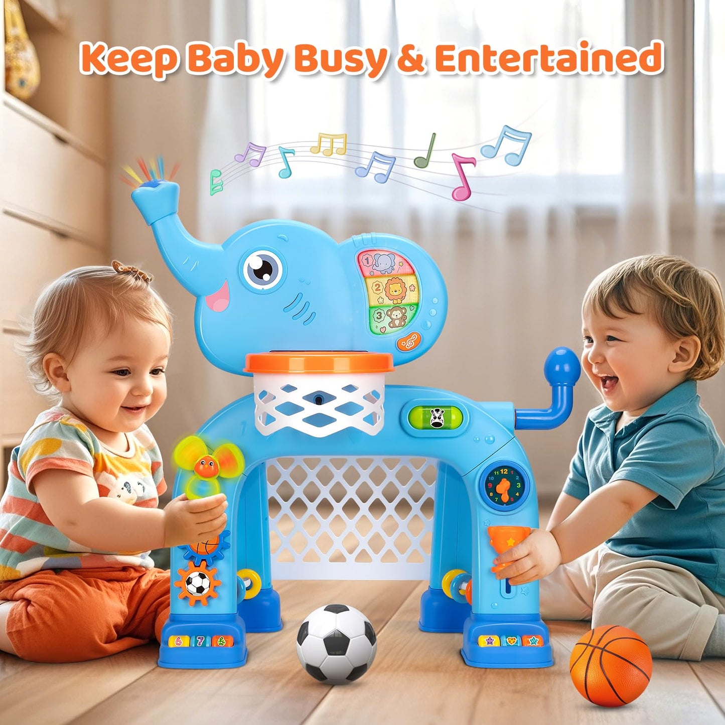 Kizzyea Toys For 1 2 3 Years Old Boys Girls, Toddler Basketball Hoop & Soccer Goal Sports Toy, Interactive Musical Toys, Montessori Toys, Christmas Birthday Gift For Baby Kids Age 12-18 Months