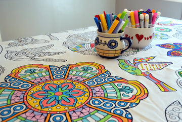The Coloring Table - Mandala Design - Square Tablecloth - Fabric Coloring Tablecloth - Colorable Designs - Washable And Reusable