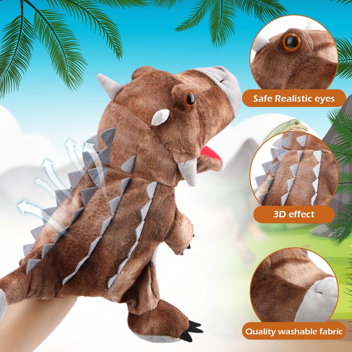Silipull 3 Pieces Dinosaur Hand Puppets 12 Inch Plush Stuffed Animals Puppet Dinosaur Soft Toys For Animal Storytelling, Teachin