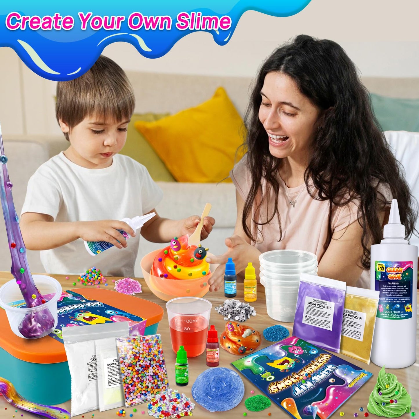 YOPINSAND Monster Slime Kit for Girls Galaxy Slime Making Kit for Girls Boys 3-12 Glimmer Crunchy DIY Slime Kit with Add-ins Foam Balls Charms Glitters Party Favors Gift Toys for Kids