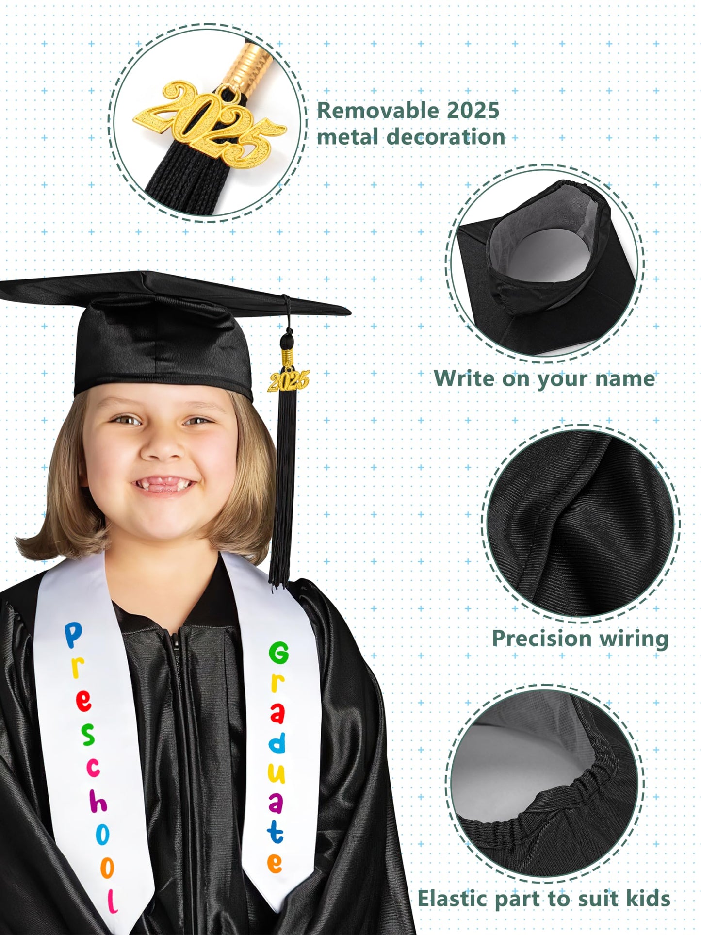QZYL Preschool Graduation Cap and Gown Set, Unisex Kindergarten Graduation Outfit with Stole 2025 Tassel and Certificate