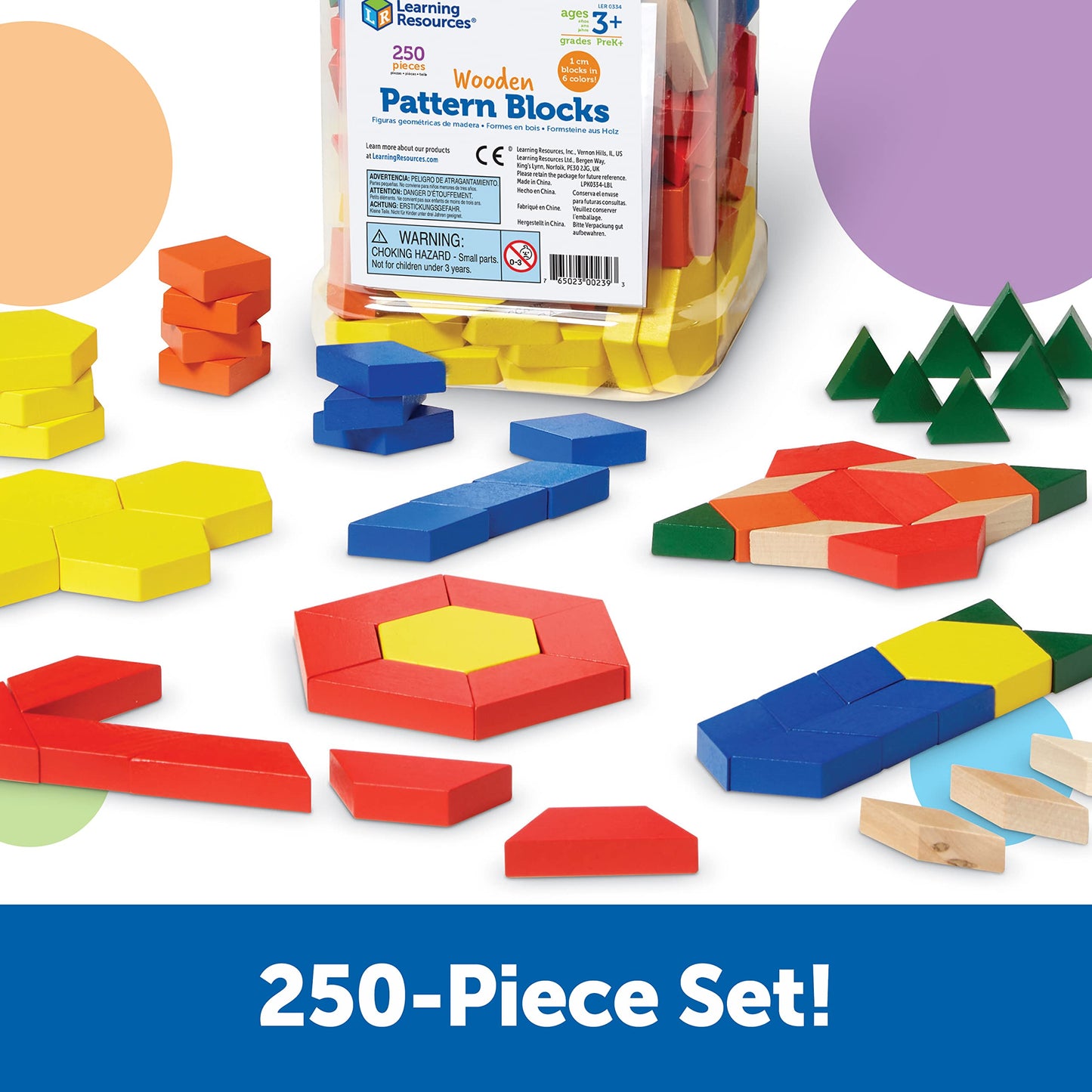 Learning Resources Wooden Pattern Blocks, Early Math Concepts, Set Of 250, Ages 3+