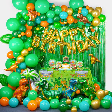 Hjingy 353 Pcs Dinosaur Party Decorations, Dinosaur Birthday Party Supplies For Kids Include Dinosaur Foil Balloons, Happy Birth