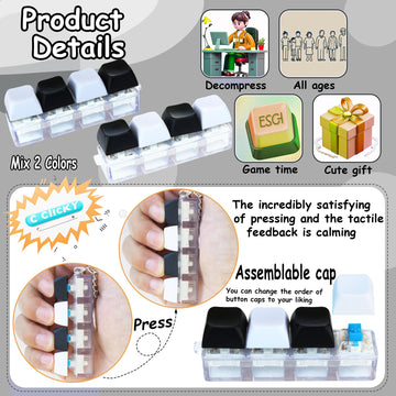 2 Psc Keyboard Fidget Toy Keyboard Fidget Keychain 4-in-1 Keyboard Decompression Button Finger Clicker Toys Button Stress Relief Fidget Gifts for mature-themed to Relief Stress (Black+White)