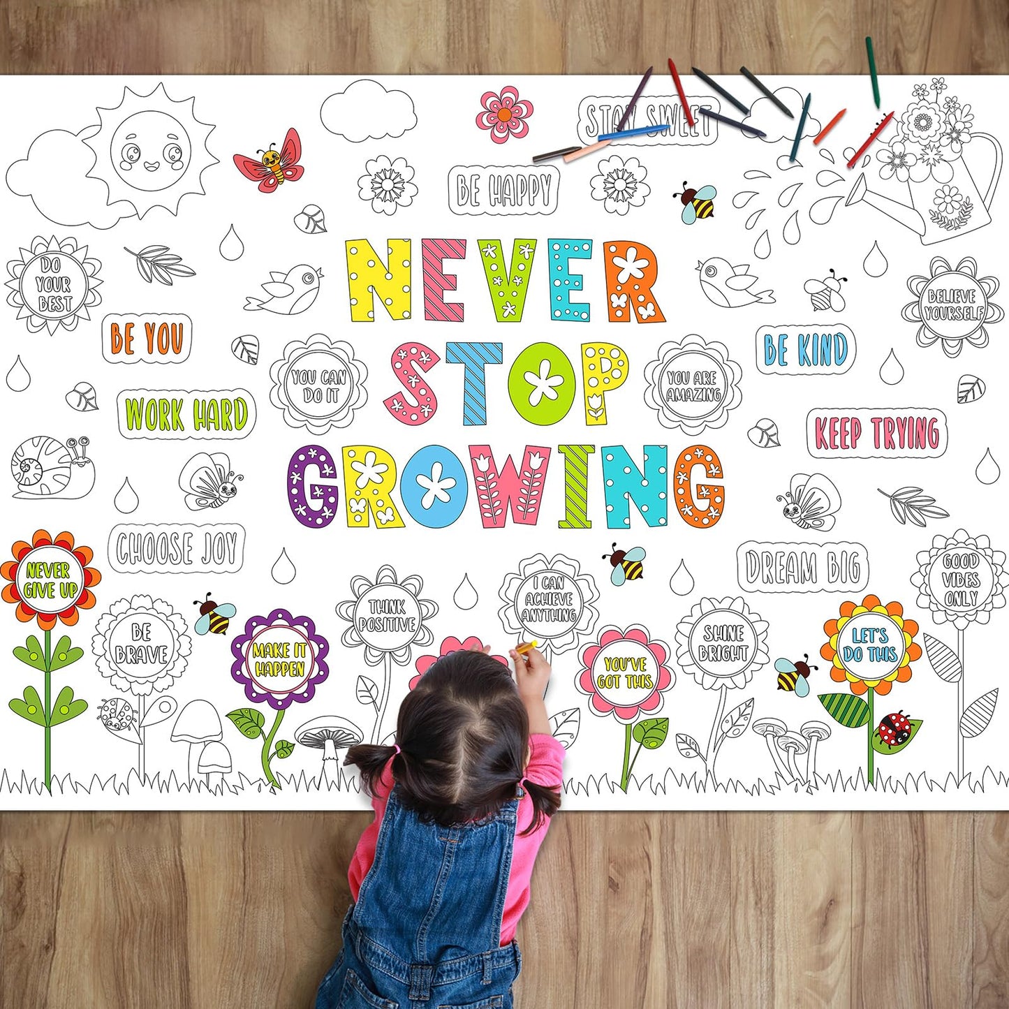 Naozinebi Never Stop Growing Coloring Poster For Kids Giant Coloring Poster Large Positive Affirmation Coloring Tablecloth Jumbo