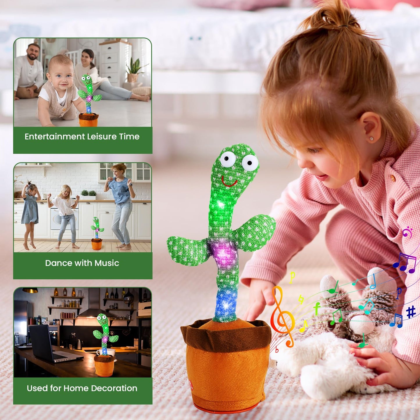 Oeofuzep Usb Charging Singing Talking Cactus Baby Toy With 120 English Songs, Singing Mimicking Talking Cactus Toy Mimics Back,