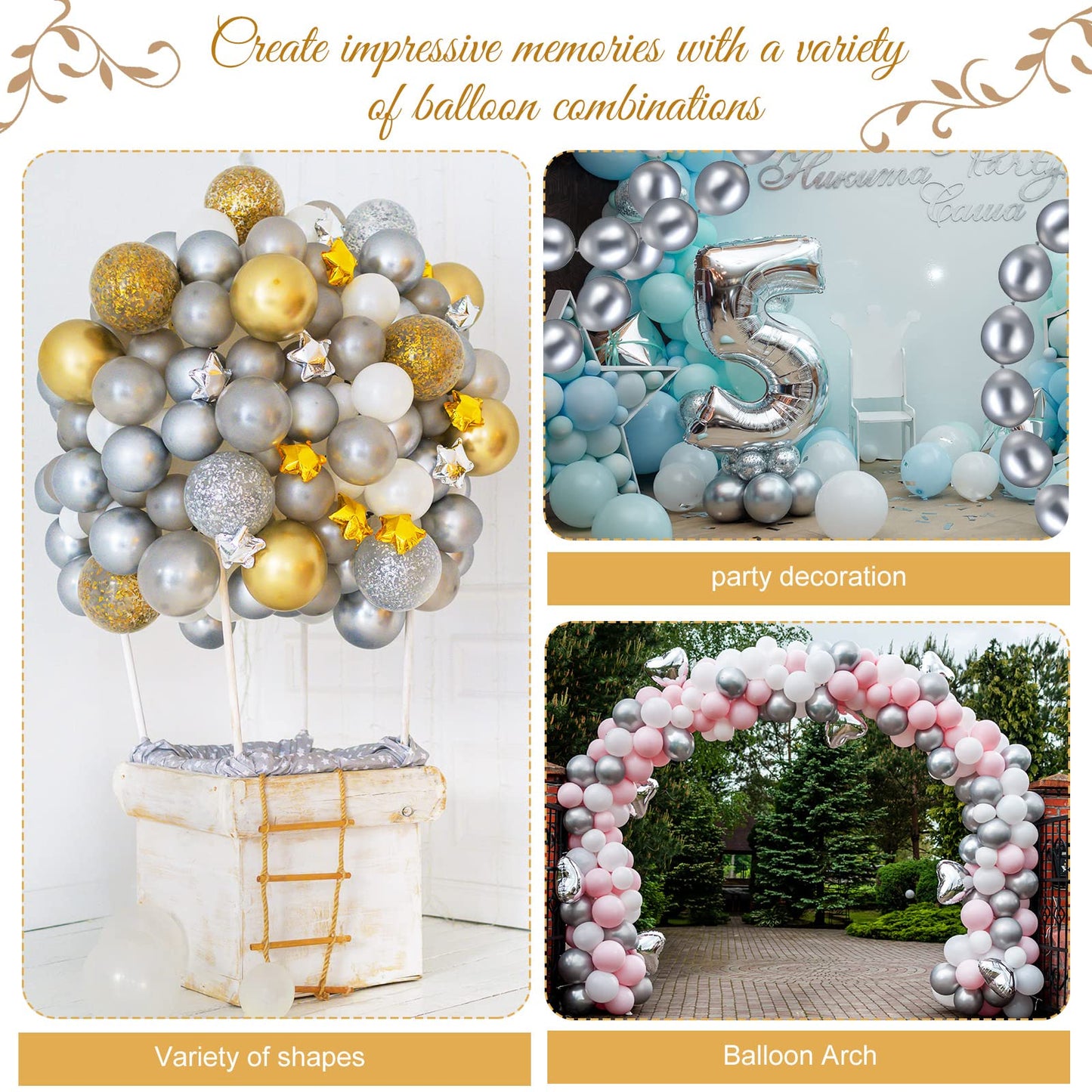 100 Pcs Link Balloon Linking Balloon Latex Linkable Balloons Connected Wedding Party Decoration (Metallic Silver, 10 Inch)