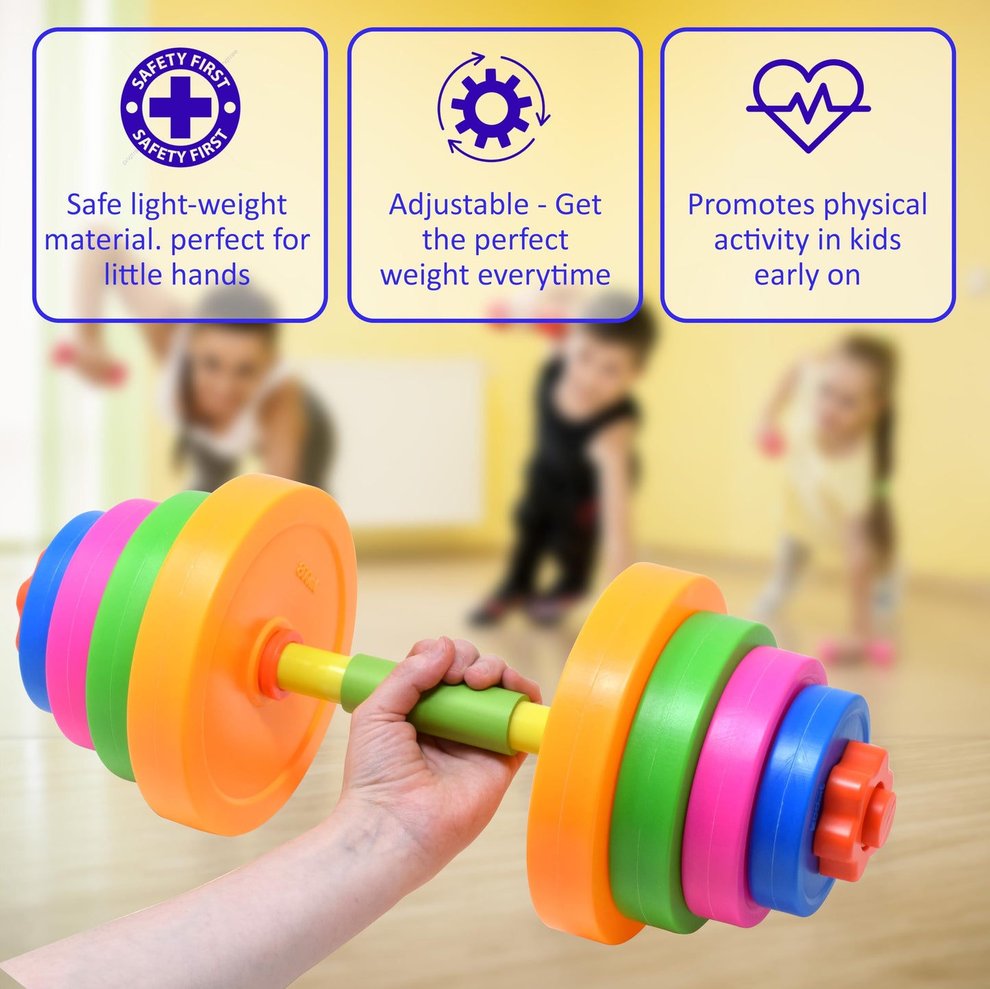 Kiddie Play Kids Weight Set Barbell & Dumbbells | Kids Exercise Equipment For Toddler Gym | Adjustable Workout Toy