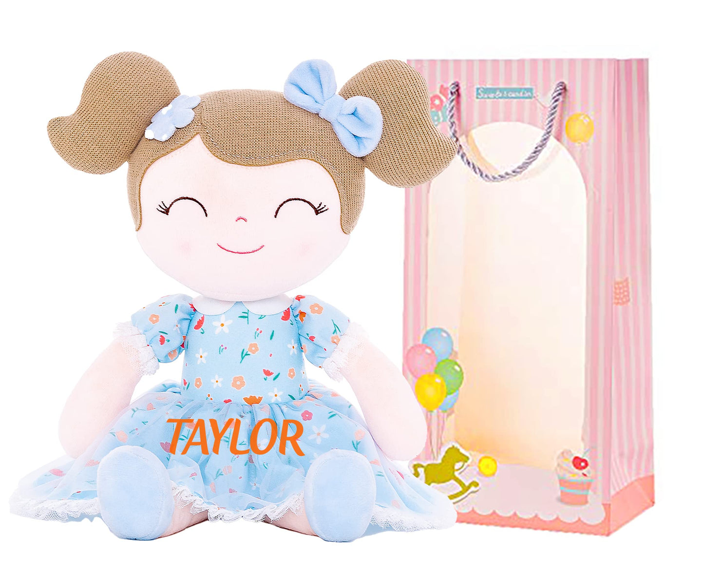 Gloveleya Personalized Doll With Your Name - Cute Floral Blue Custom Soft Plush Doll For Girls Plush Doll Customized Gifts - Muñecas De Trapo Personalizadas Para Niñas