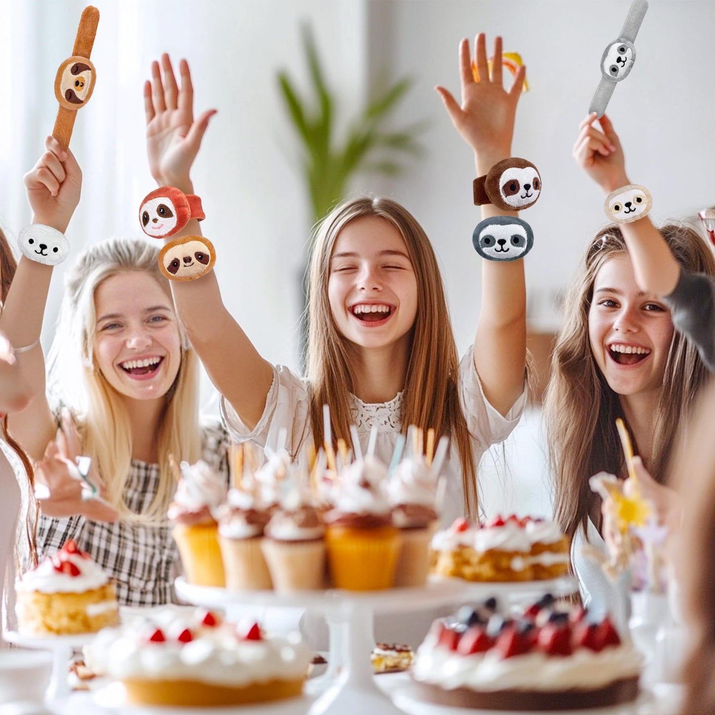 12 PCS Stuffed Sloth Animal Slap Bracelets Plush Animal Snap Bracelets Cute Wrist Slap Band Toy Wrist Animals Wrist Pets Slap Br