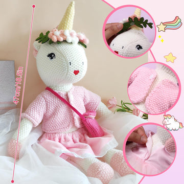 Unicorn Doll Stuffed Animal Toys For Girls - Ballerina Doll | Plush Carrier Bag | 3 Set Cloth Accessories, Kids Pretend Play Doll Pet Care, Birthday Gift For 3 4 5 6 Year Old Little Girl Unicorn Toys