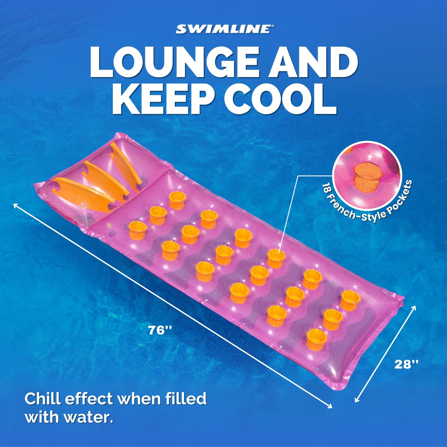 Swimline 76'' 18 Pocket Inflatable Mattress - Pink