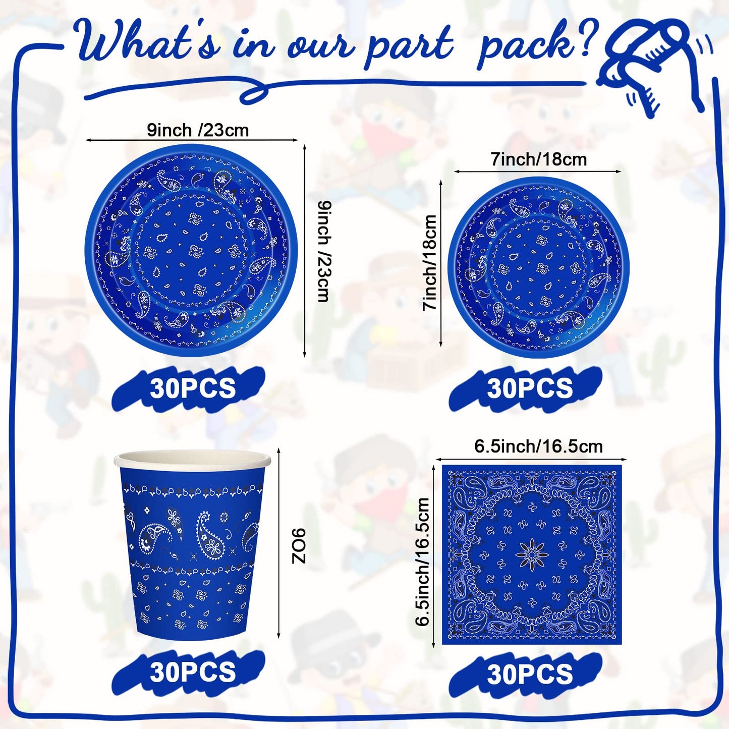 123 Pcs Western Cowboy Party Decoration Include 1 Plastic Paisley Print Tablecloth 2 Bandana Pennant Banner 60 Disposable Paper