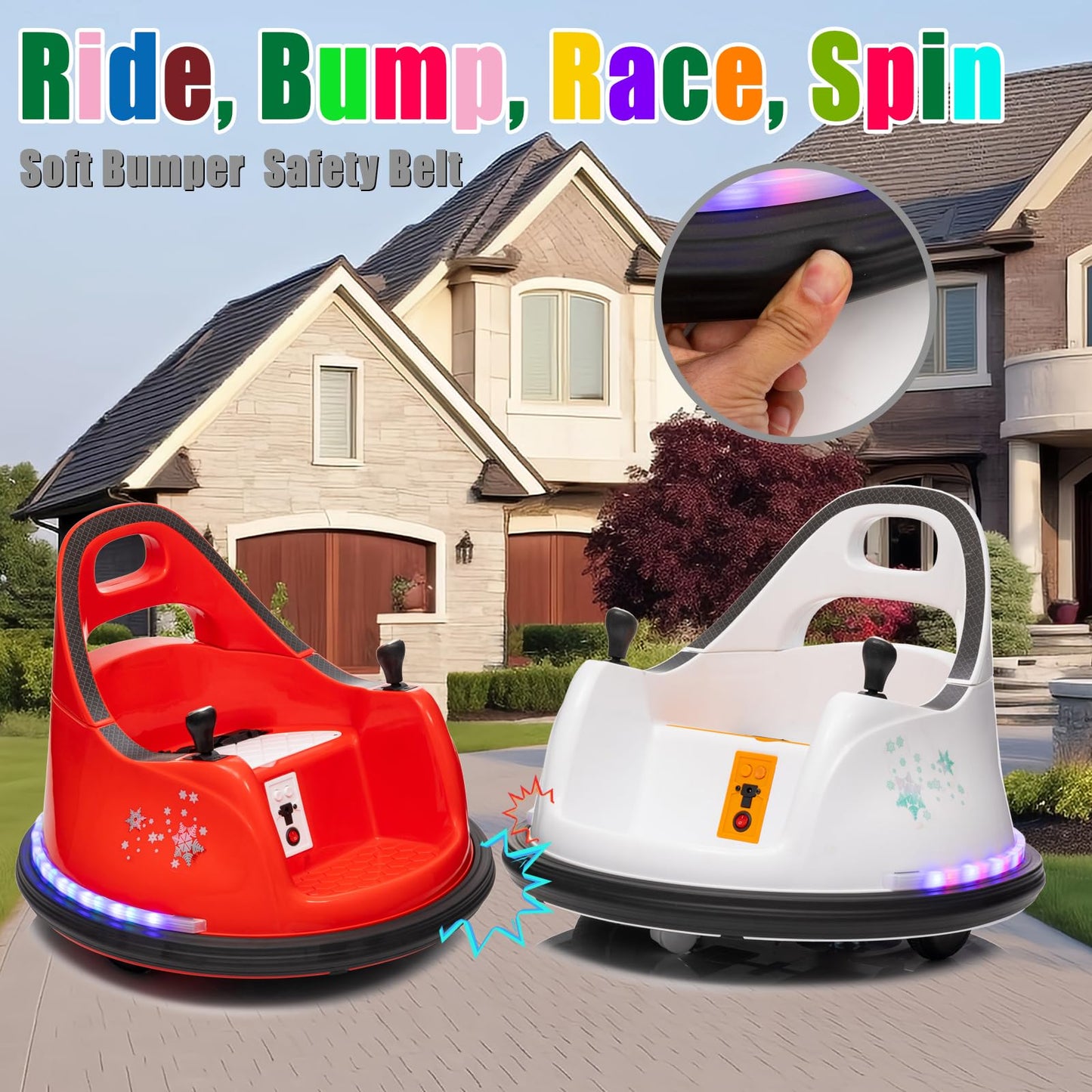 FINITO 12V Ride On Electric Bumper Car for Toddlers with Remote Control, 360 Degree Spin, LED Lights, Music, Safety Belt for Age