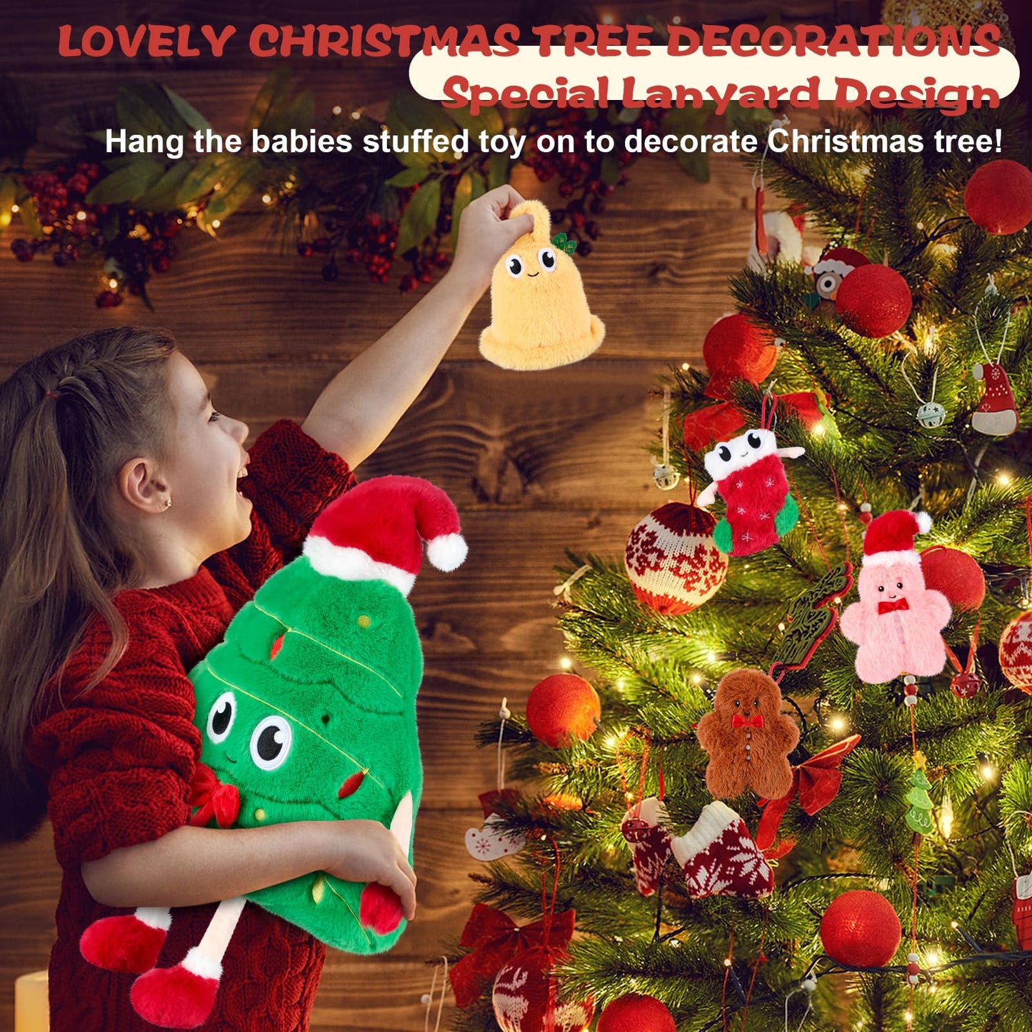 5-In-1 Christmas Tree Stuffed Animal With Babies Inside, 5Pc Set Christmas Pillows Plush With Mommy & 4 Babies, Christmas Stuffe