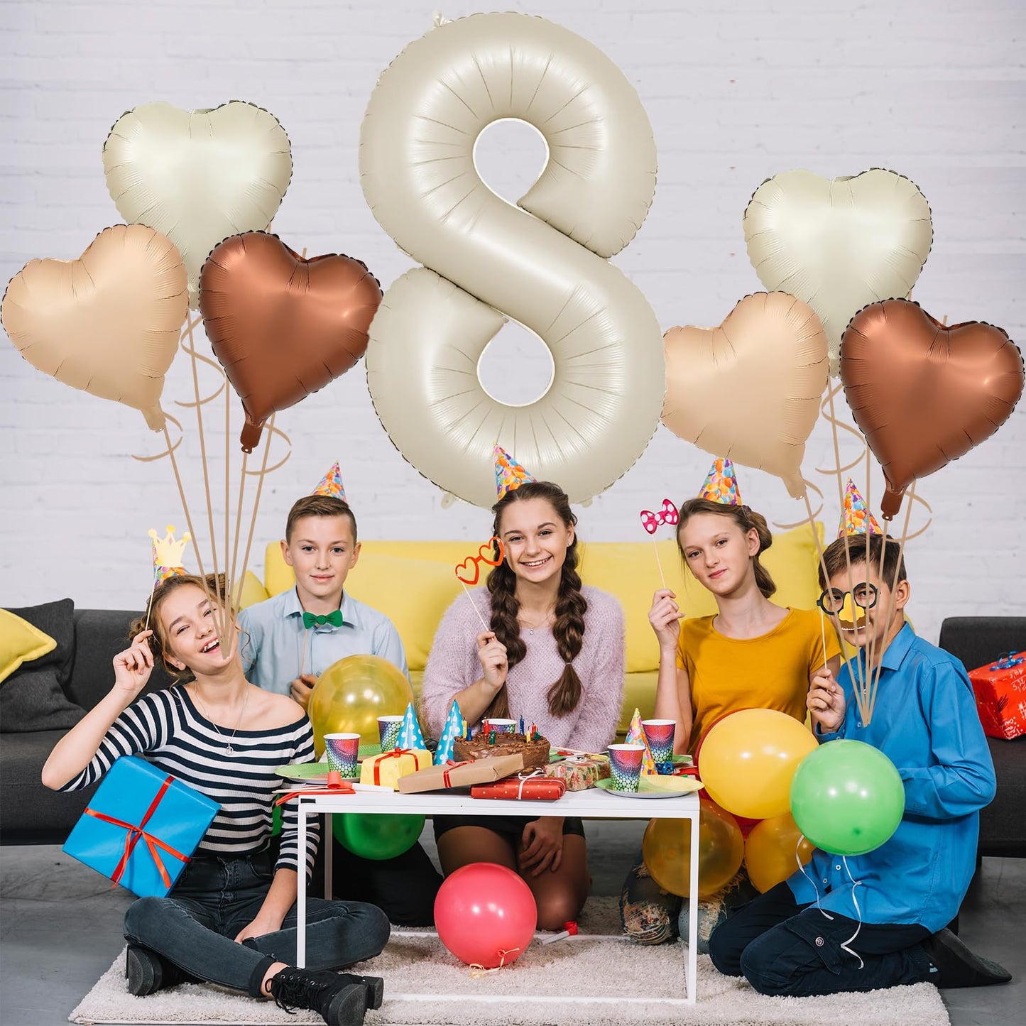 Biapian 40 Inch Cream Number 8 Balloons, Cream White Large 8Th Birthday Balloons With 18'' Foil Cream Heart Balloon Helium For 8