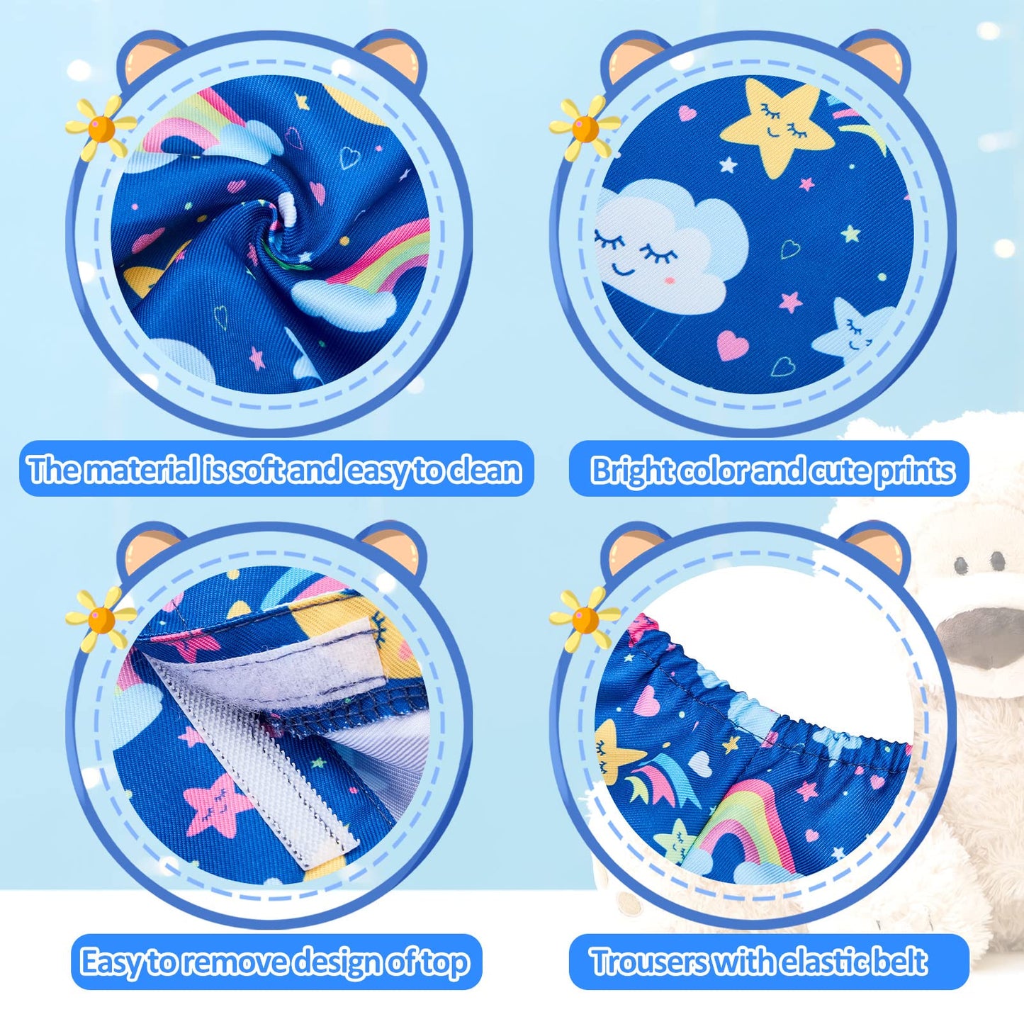 Civaner 2 Pack Blue And Pink Bear Clothes Outfit, Fit Most 12-16 Inch Bears Stuffed Animal Pajamas Plushie Clothes For Stuffed Animals, Pre-Kindergarten Toys(Rainbow Style)