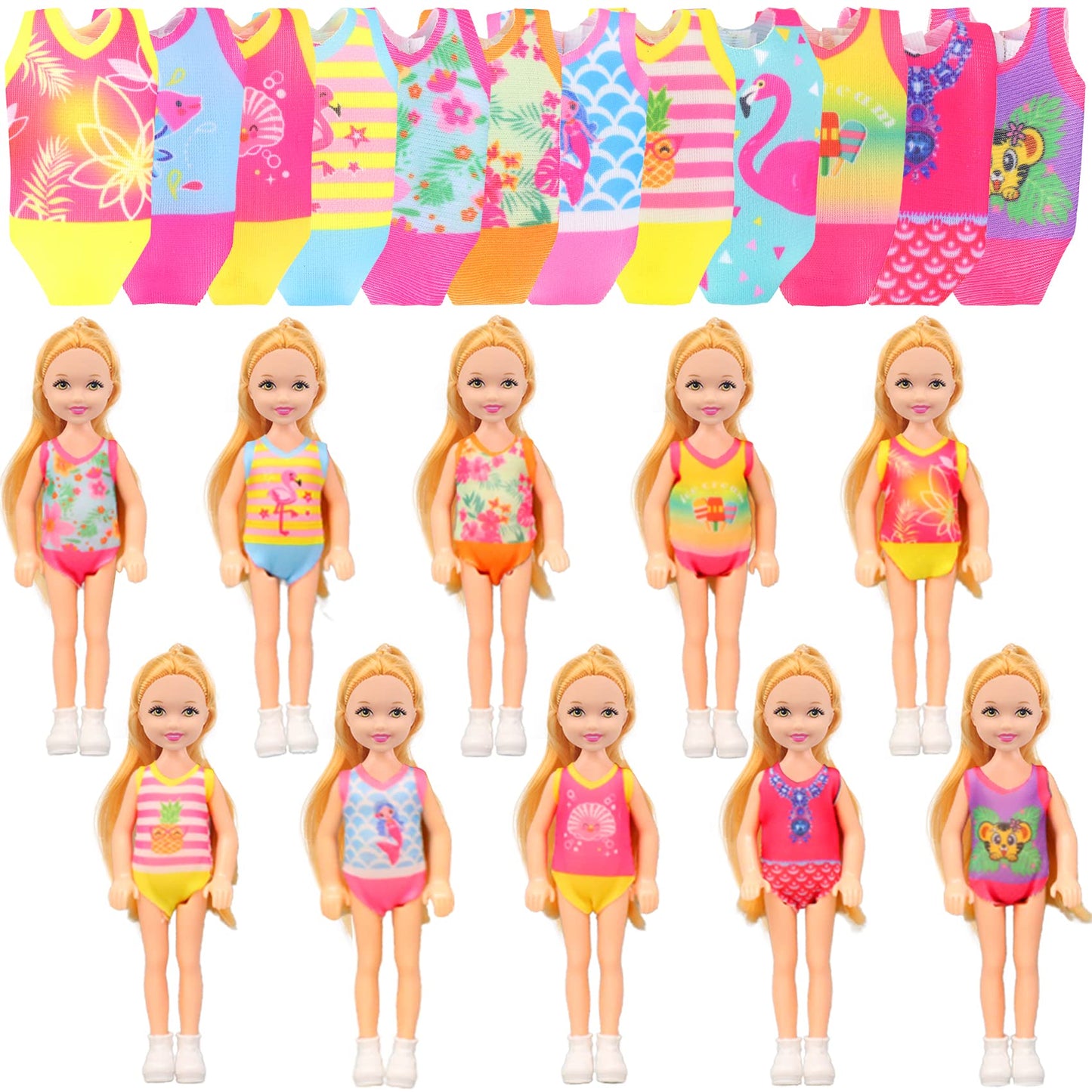 Zita Element 16 Pcs 5.3 Inch - 6 Inch Girl Doll Clothes And Accessories - 3 Dresses, 3 Swimsuits, 2 Shoes, 5 Outfits Hangers, 1 Skateboard, 1 Glasses And 1 Toy Dog