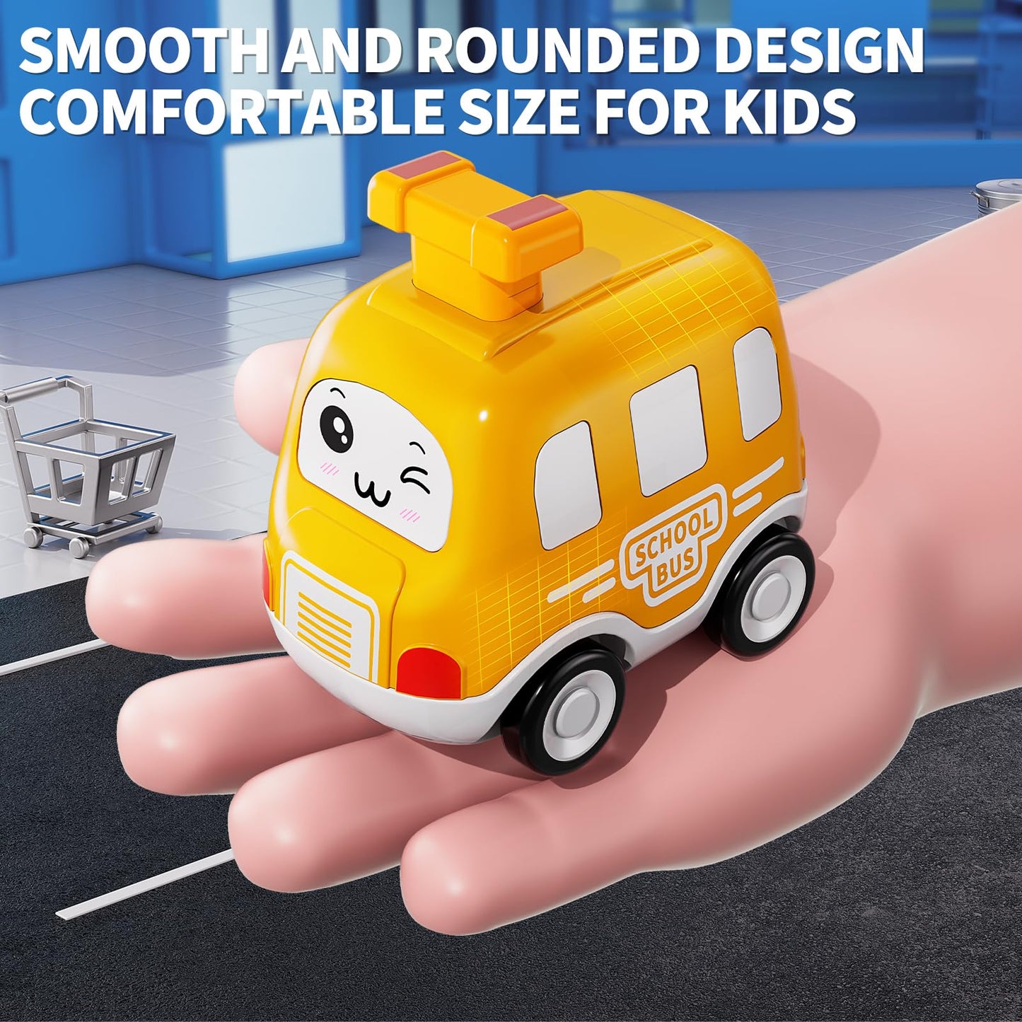Jukudahu City Press And Go Car Toys For Toddlers 1-3 - 4 Pcs Kids Play Cars, Ambulance, Sanitation Car, Bus And School Bus, Car