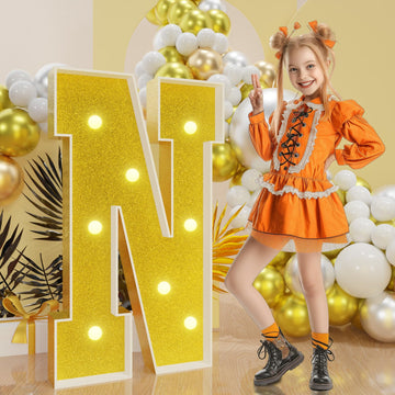 Imprsv Marquee Letters Gold 3Ft: Golden Party Decor - Light Up Letter N Large 3 Feet Tall - Party Decorations Letter For Birthda