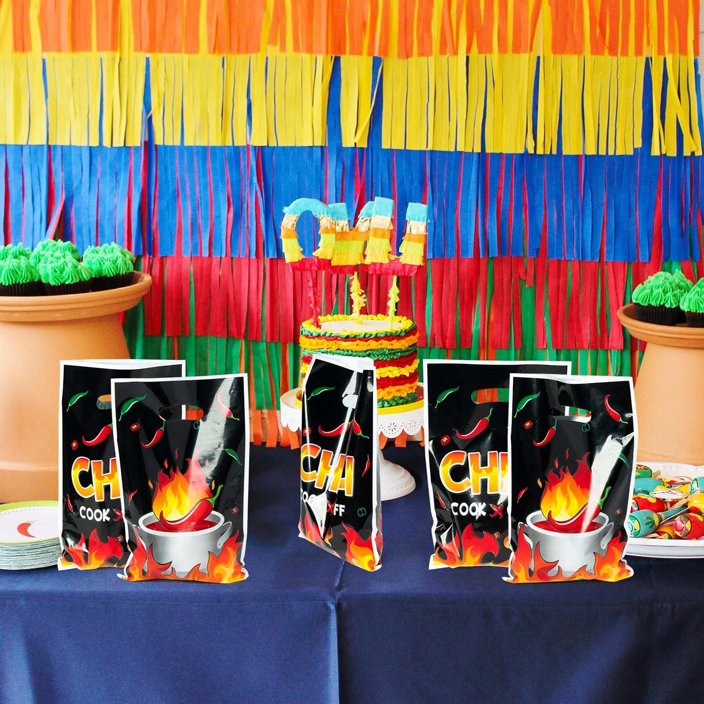 3Sscha 50Pcs Chili Fire Party Favor Bag Red Hot Pepper Flame Plastic Waterproof Goodie Bag Cook Off Contest Decoration Rectangular Gift Bags For Kids Picnic Home Theme Party Favor Supplies