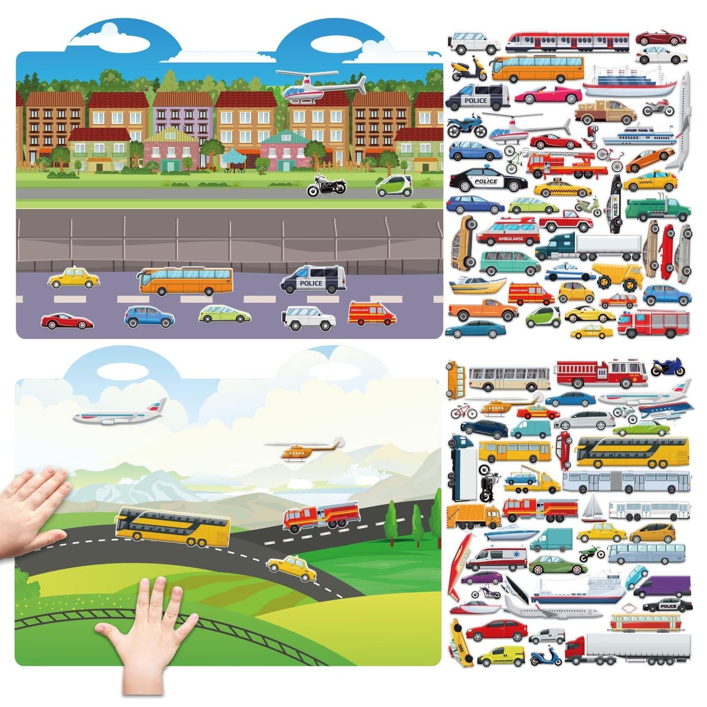 3D Transportation Puffy Sticker Play Set Kids 2-4 Toys Gifts Sticker Book Vehicles Cars Window Clings Decals For Toddlers Airplane Transportation Party Supplies Decorations 100 Reusable Puffy Stickers