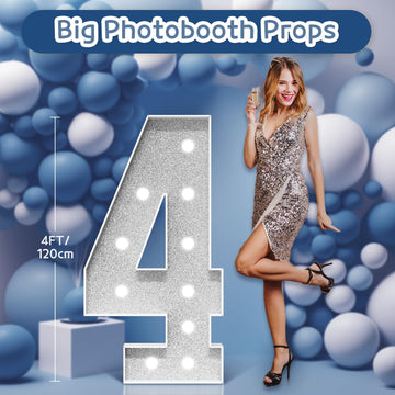 Imprsv Marquee Numbers Silver Birthday Decorations: Large 4 Feet Tall Light Up Numbers 4Th 40Th Party Decor Big Mosaic Cardboard