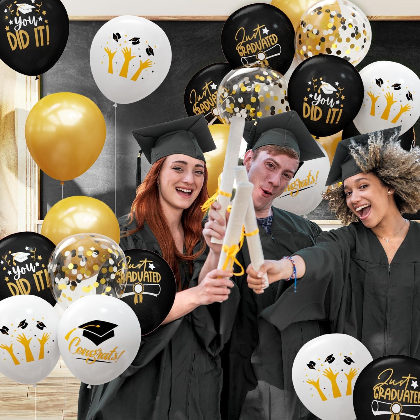 2025 Graduation Party Decorations, 68Pcs Graduation Balloons Black And Gold Graduation Decorations For College High School Class Of 2025 Congrats Grad Party Decor