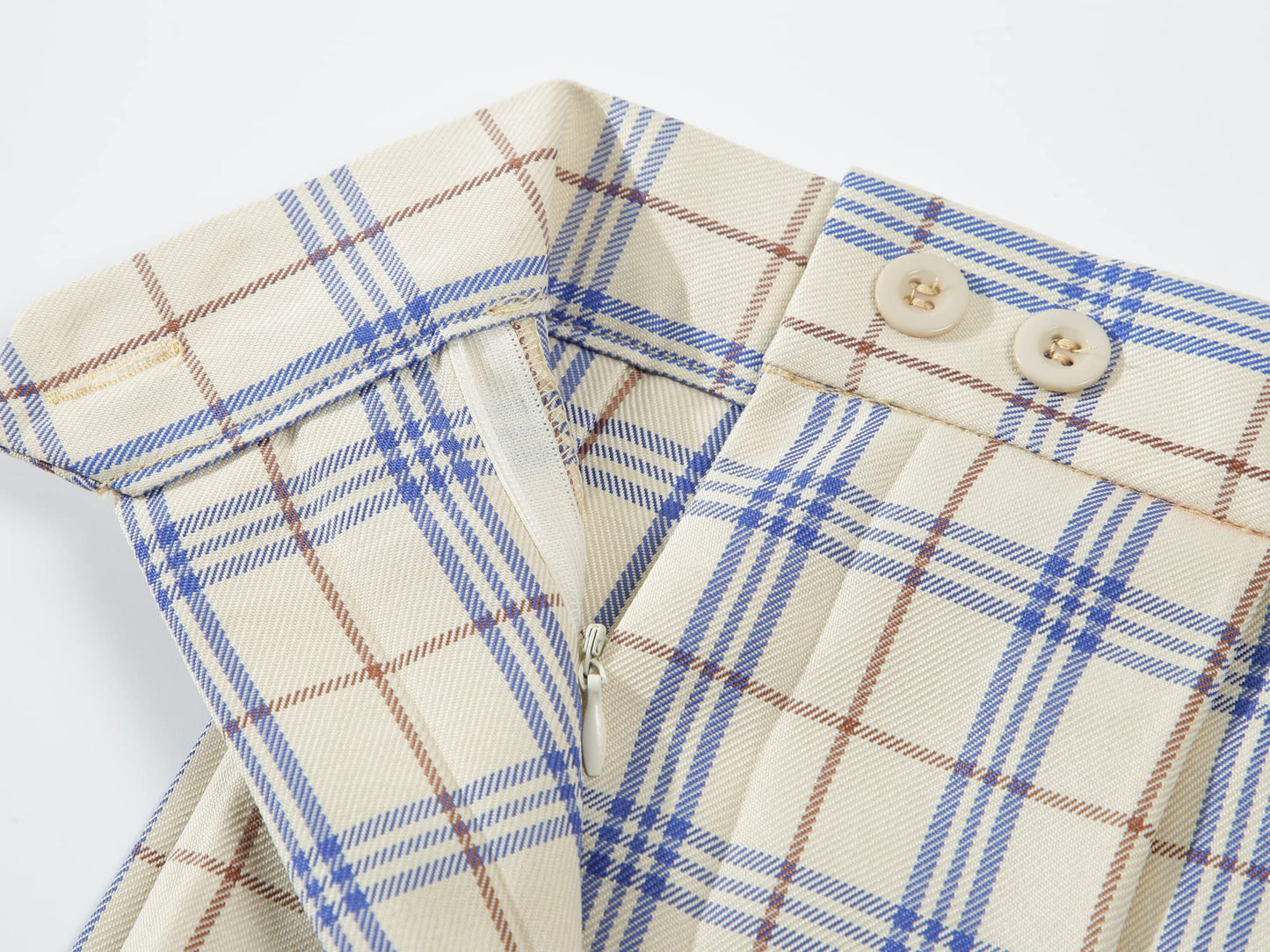 Womens Short Pleated Plaid Costumes Skirt(Beige Dark Brown Mixed Blue,3Xl)