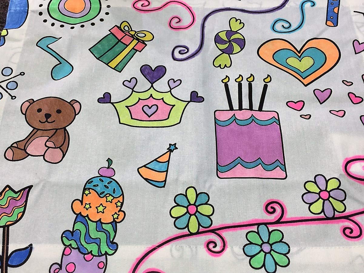 The Coloring Table - Birthday/Celebration Design - Rectangle Tablecloth - Fabric Coloring Tablecloth - Colorable Designs - Washa
