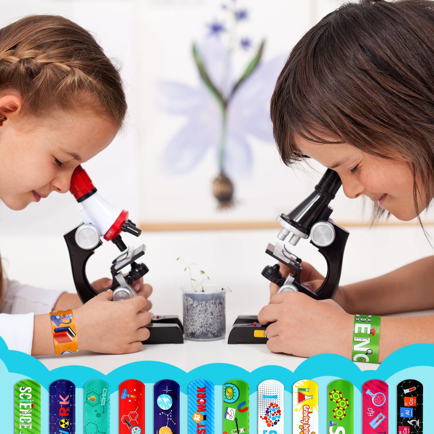 Marsui 48 Pcs Science Slap Bracelets Bulk Science Party Favors Science Snap Bracelets for Science Prizes Party Decorations Scien