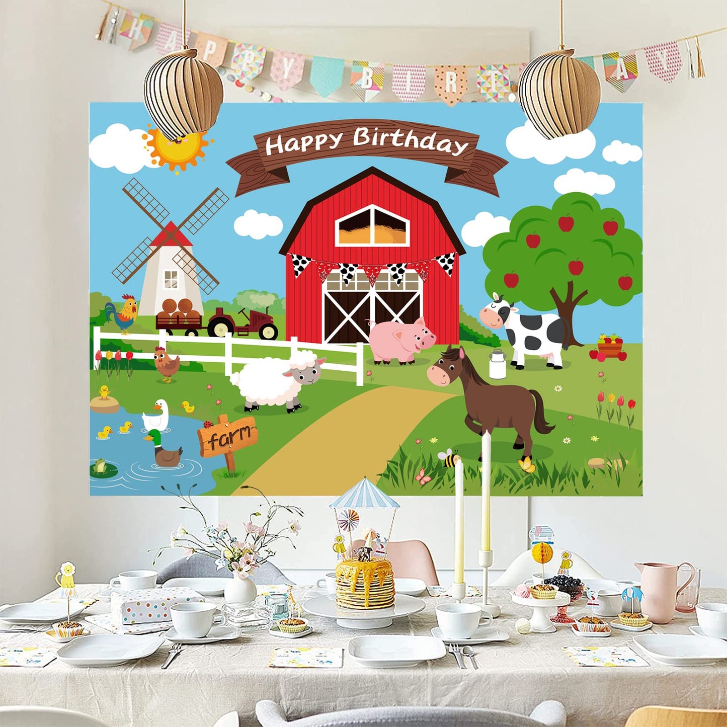5X3Ft Farm Backdrop Farm Birthday Party Supplies Farm Animal Party Decorations Supply Happy Birthday Large Farm Photography Back