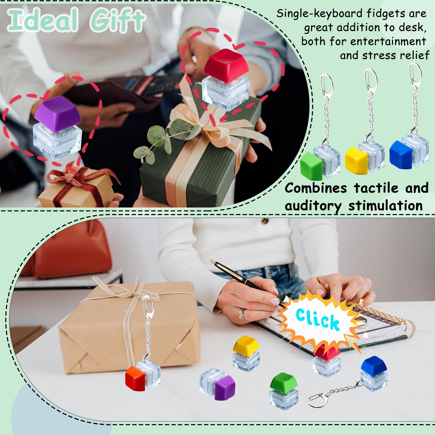 6 Pack Keyboard Fidget Toy Keyboard Fidget Keychain Keyboard Decompression Button Finger Clicker Toys Button Stress Relief Fidget Gifts for mature-themed to Relief Stress (Mix Bright)