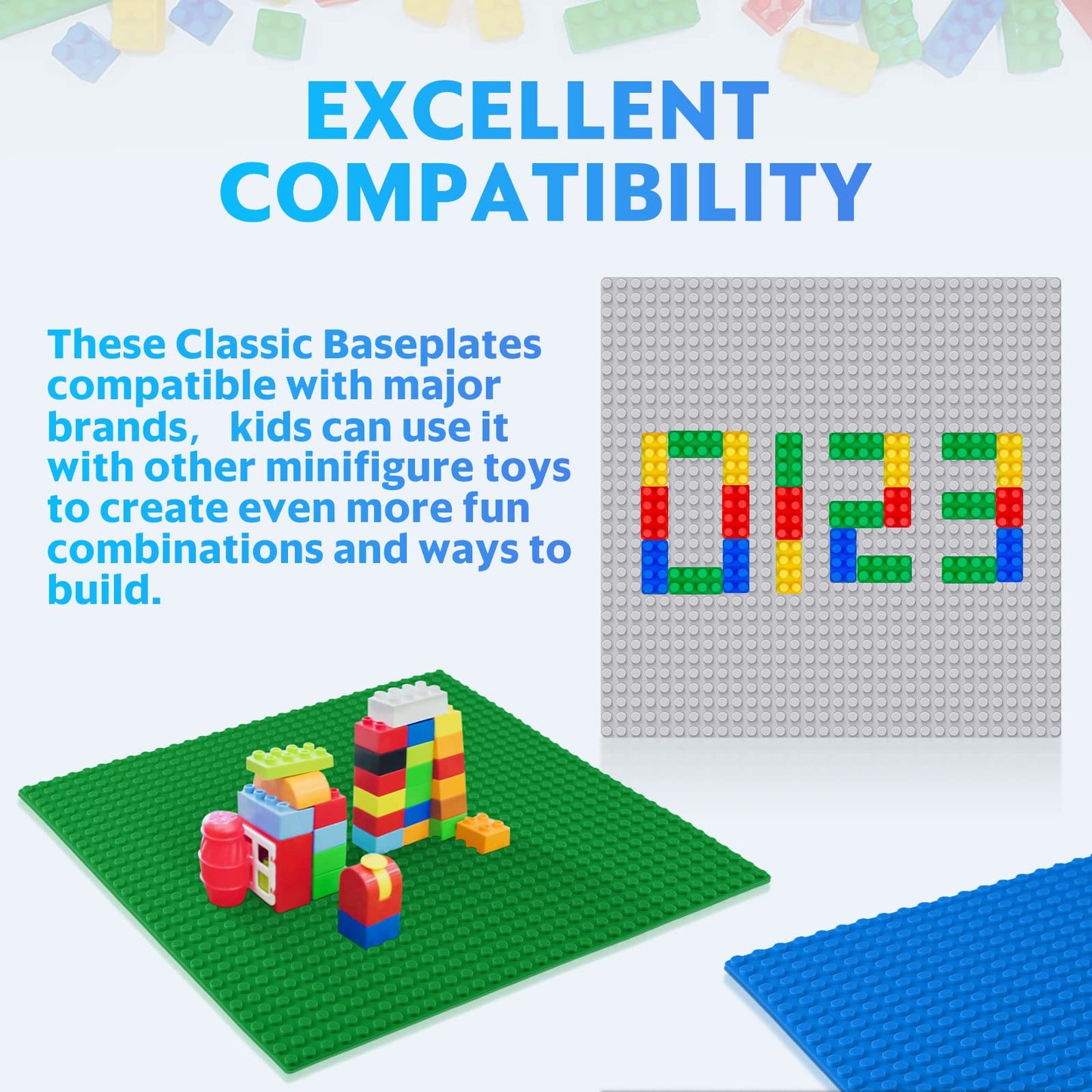 Pokiiulk Classic Baseplates Building Plates-Pack Of 10 Large 10'' X 10'' Building Bricks, Compatible With All Major Brands And A