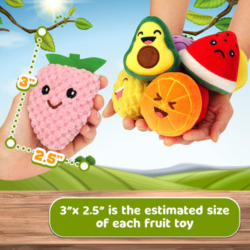 OleOletOy Sensory Toys - 8 Pack Mini Fruit Plush Toys, Multicolor, Soft Stuffed Kitchen Food for Kids, Model 2306JX01