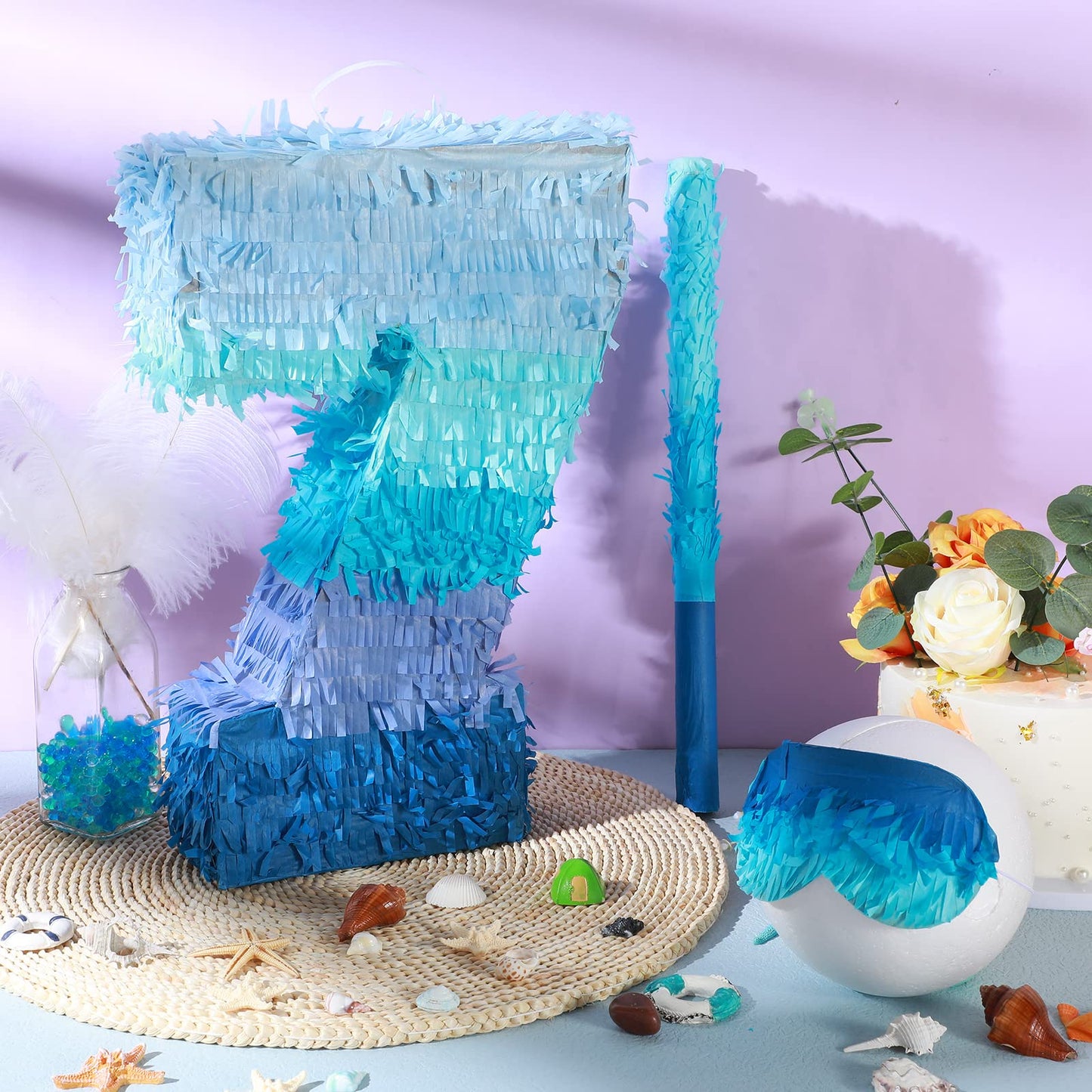 Number 1 2 3 4 5 6 7 8 9 Piñata With Stick Blindfold Confetti, Gradient Blue Piñata For Kids Birthday Party Large Blue Piñata For Boys Girls Birthday Anniversary Decoration Supplies(Number 7)
