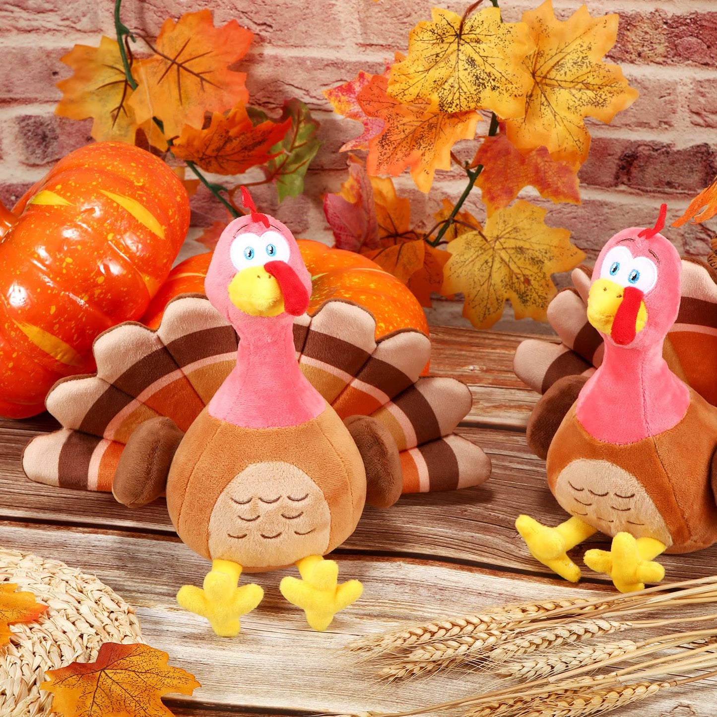 4 Pieces Plush Turkey Stuffed Animals 8 Inch Soft Thanksgiving Turkey Bird Plush Toys Fall Autumn Harvest Thanksgiving Ornaments