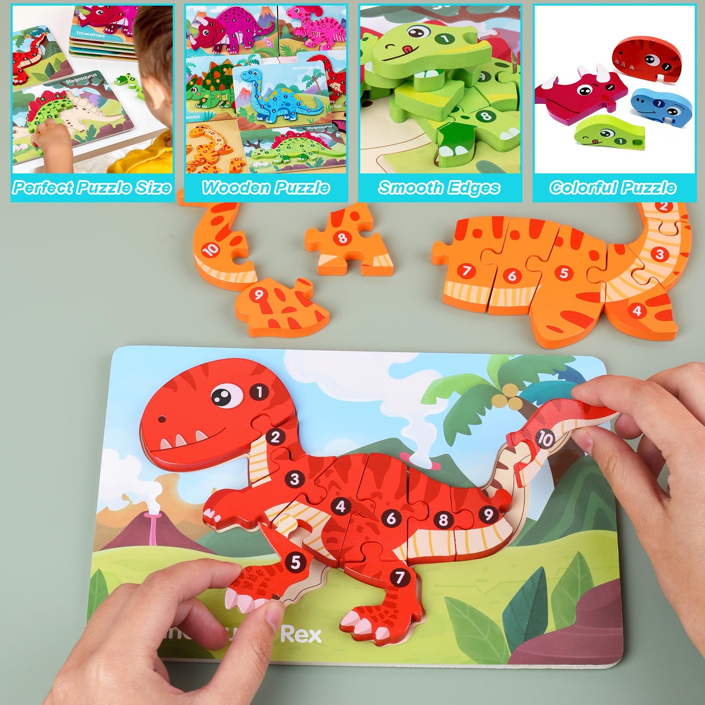 Eooleow Puzzles For Kids Ages 4-6, 4 Packs Wooden Puzzles For Toddlers 1-3, Dinosaur Toys Puzzles For Toddlers 2-4, Toddler Puzz