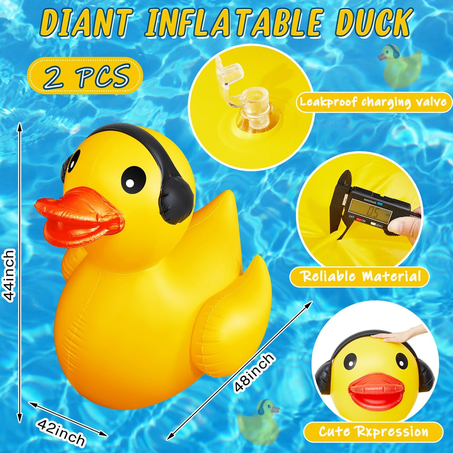 Hungdao 2 Pack 4 Feet Giant Inflatable Duck Huge Rubber Duck Large Blow Up Ducky Inflatable Ducky Pool Float Summer Beach Swimmi