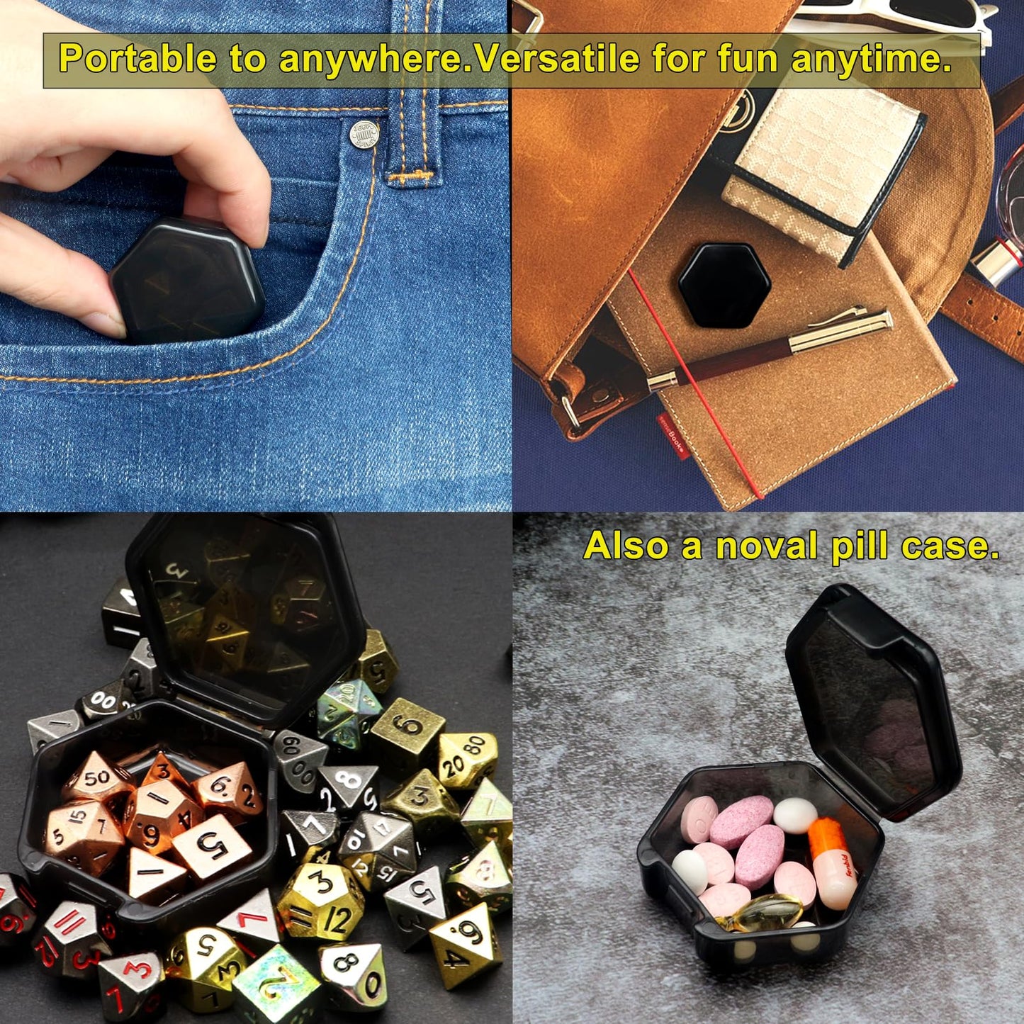 Haxtec 10mm Mini Metal Dice Set Small Metal DND Dice Set with Hexagon Pocket Dice Case Portable Antique Iron Metal Mini Dice for