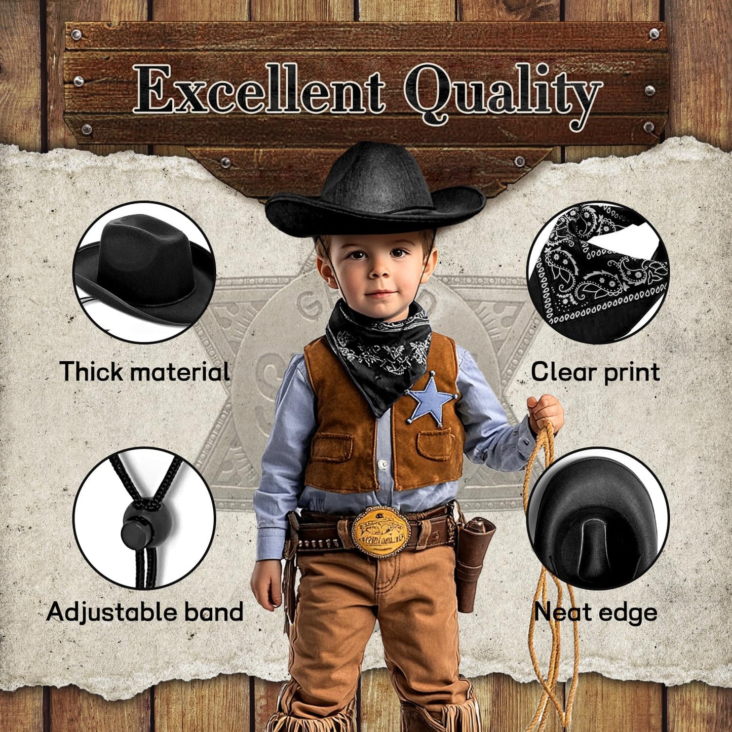 SeptCity Toddler Cowboy Hat and Bandana for Age 2-5 (Black)