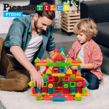 Picassotiles 240Pcs Hedgehog Interlocking Building Shape 3D Blocks, Steam Educational, Creative, Fun Construction Playset, Senso