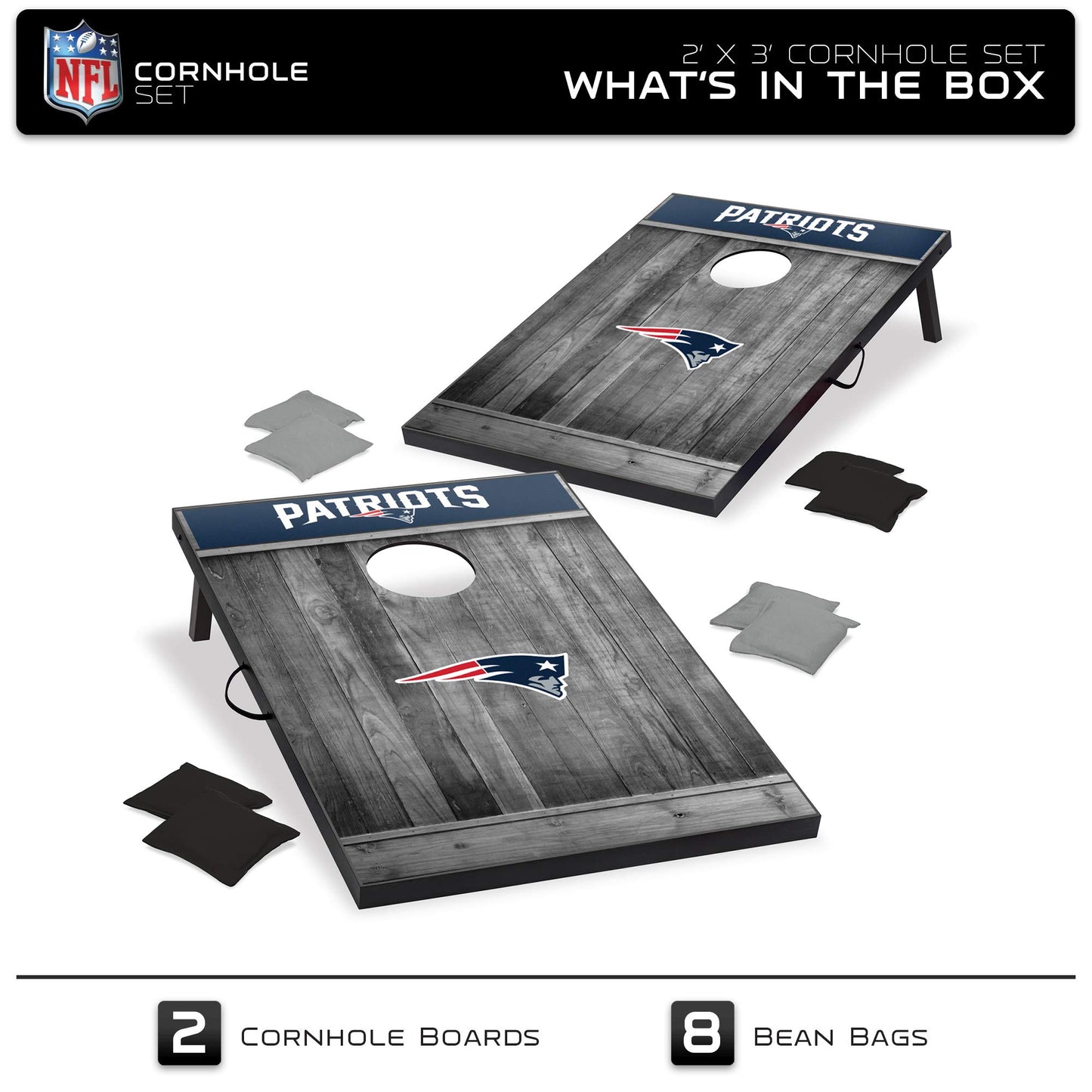 Wild Sports 2'X3' Mdf Wood Nfl New England Patriots Cornhole Set - Grey Wood Design