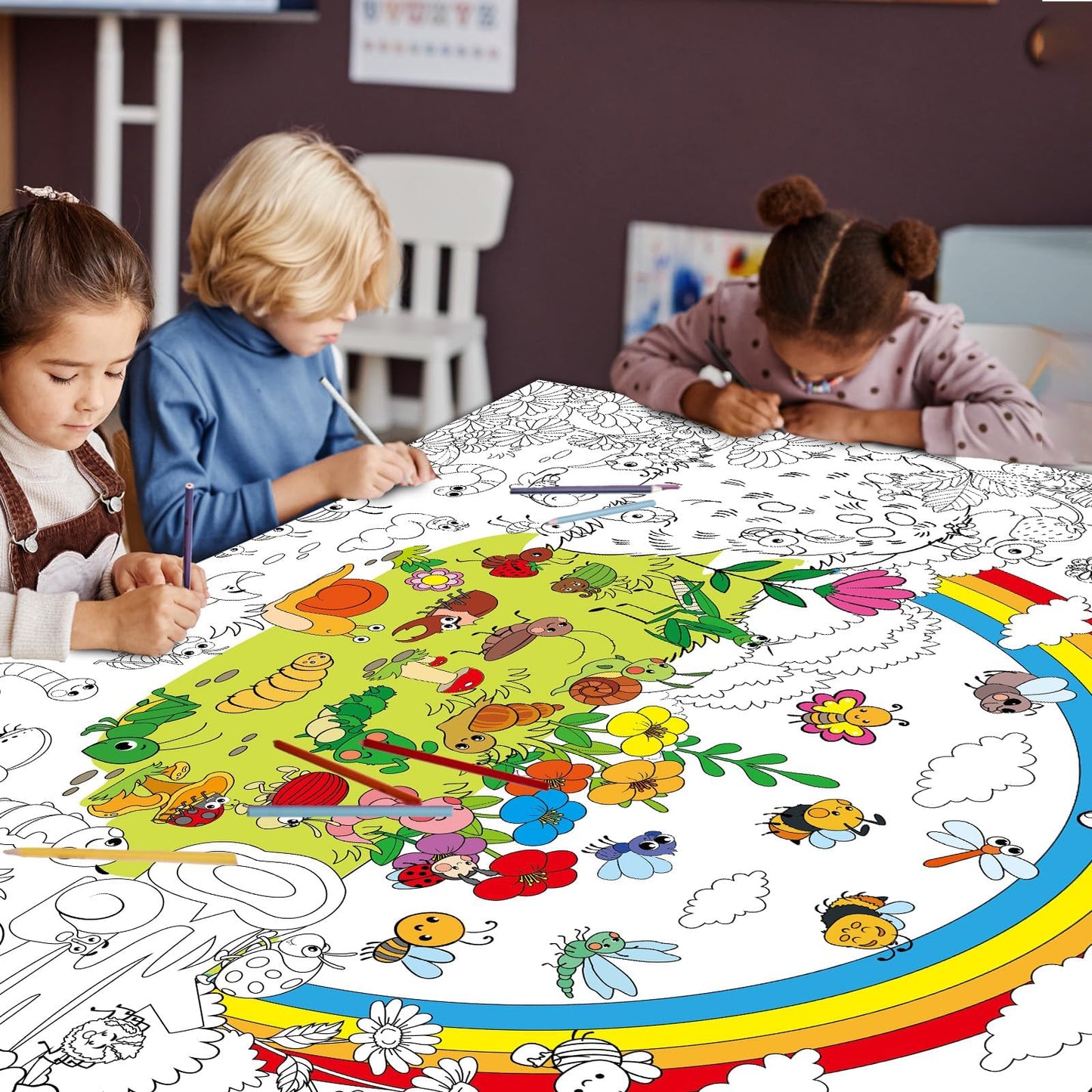 Naozinebi Bug Garden Coloring Poster For Kids Giant Coloring Poster Large Bugs Coloring Tablecloth Jumbo Coloring Books For Kids