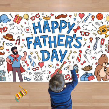 Ohome Fathers Day Giant Coloring Poster/Tablecloth - 30 X 72 Inches Jumbo Coloring Banner Kids Crafts Activities - Happy Fathers